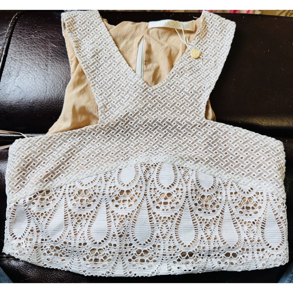 NWOT Winona Women's White Nude Overlay Crocheted Crop Top 12 L/Large New Zipper